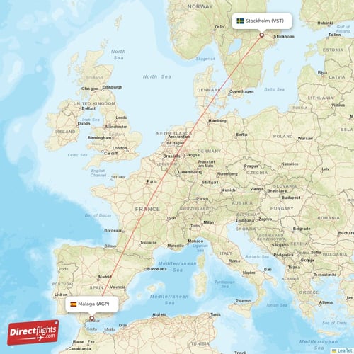 Stockholm - Malaga direct flight map