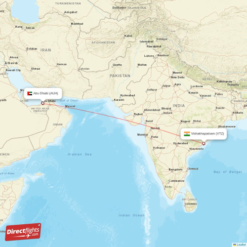 Vishakhapatnam - Abu Dhabi direct flight map