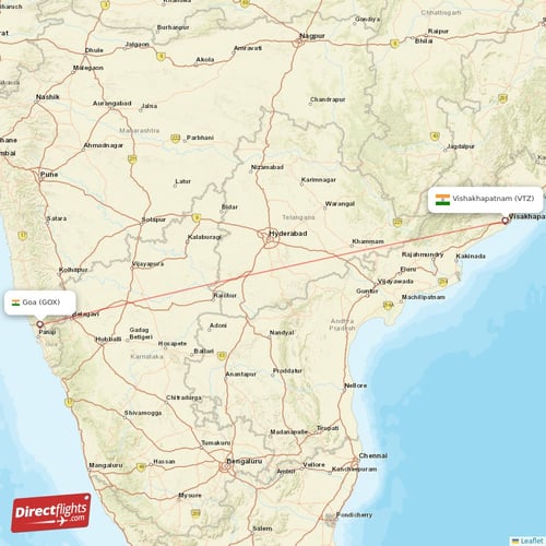 Vishakhapatnam - Goa direct flight map