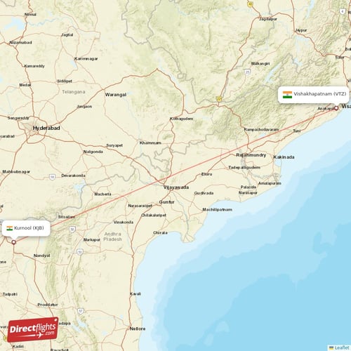 Vishakhapatnam - Kurnool direct flight map