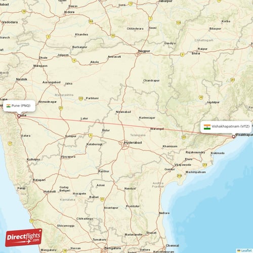 Vishakhapatnam - Pune direct flight map