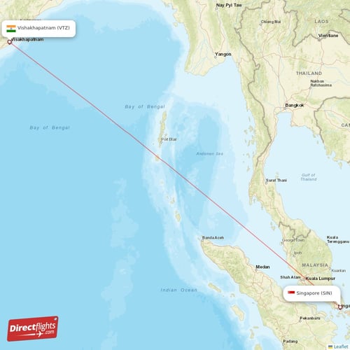 Vishakhapatnam - Singapore direct flight map