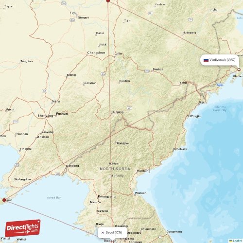 Vladivostok - Seoul direct flight map
