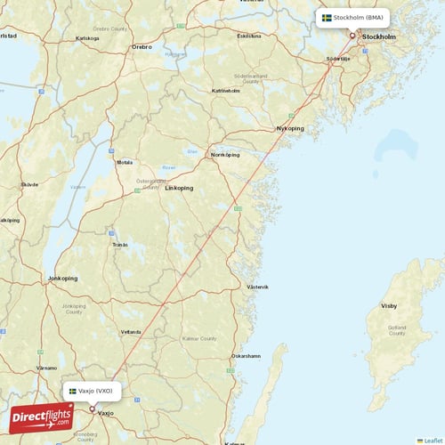 Vaxjo - Stockholm direct flight map