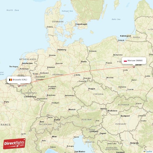 Warsaw - Brussels direct flight map