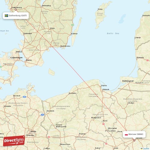Warsaw - Gothenburg direct flight map
