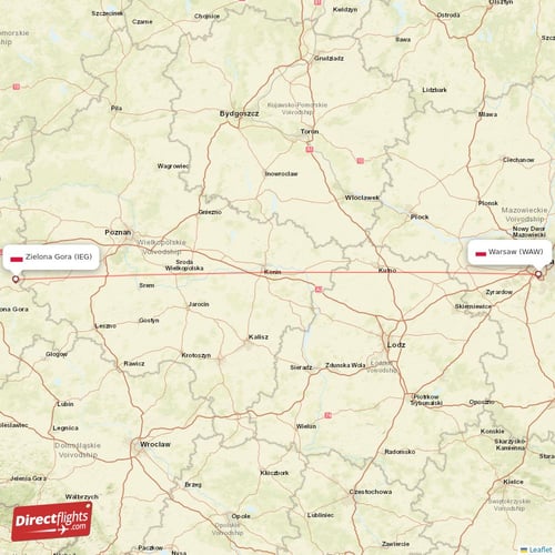 Warsaw - Zielona Gora direct flight map