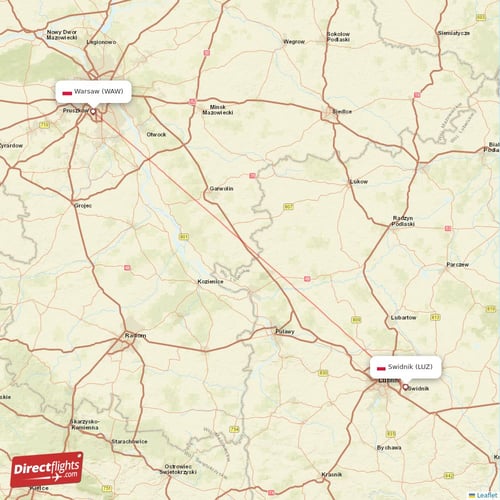 Warsaw - Swidnik direct flight map