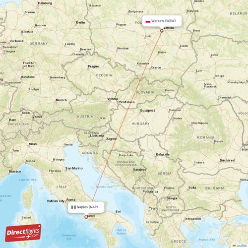 Warsaw - Naples direct flight map