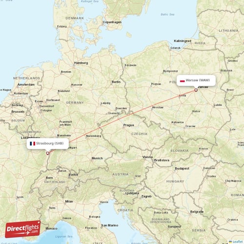 Warsaw - Strasbourg direct flight map