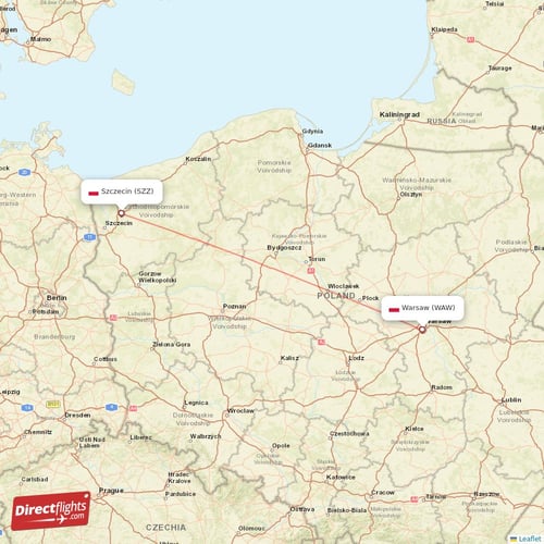 Warsaw - Szczecin direct flight map