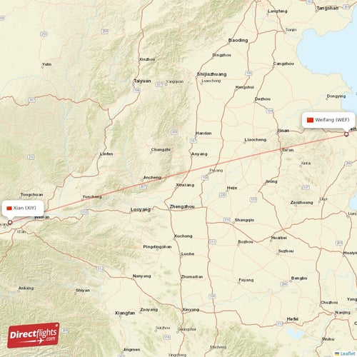 Weifang - Xian direct flight map