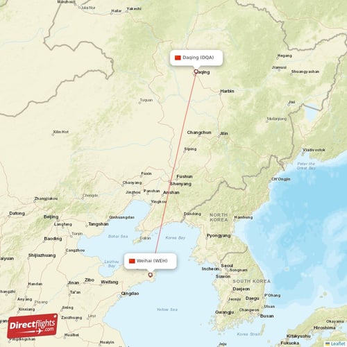Weihai - Daqing direct flight map