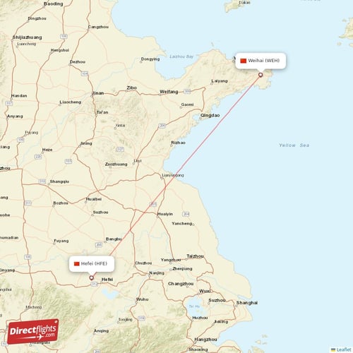 Weihai - Hefei direct flight map