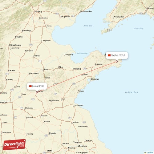 Weihai - Jining direct flight map