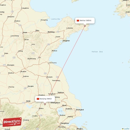 Weihai - Nanjing direct flight map