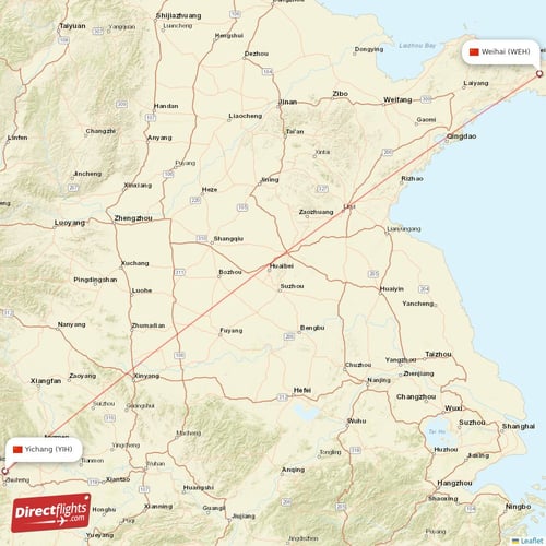 Weihai - Yichang direct flight map