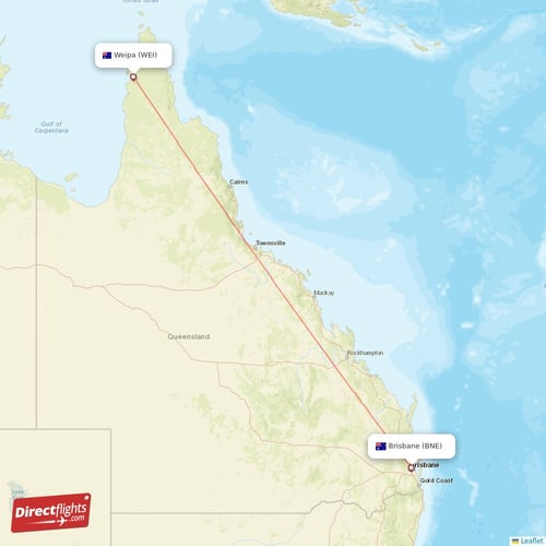 Weipa - Brisbane direct flight map