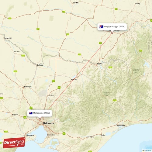Wagga Wagga - Melbourne direct flight map