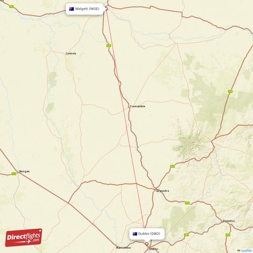 Walgett - Dubbo direct flight map