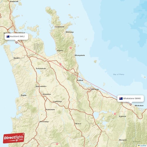 Whakatane - Auckland direct flight map