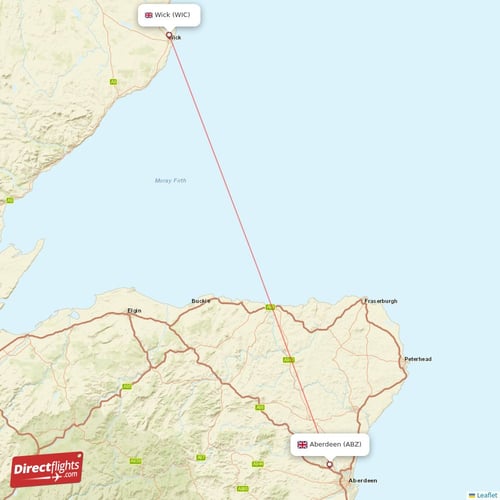 Wick - Aberdeen direct flight map