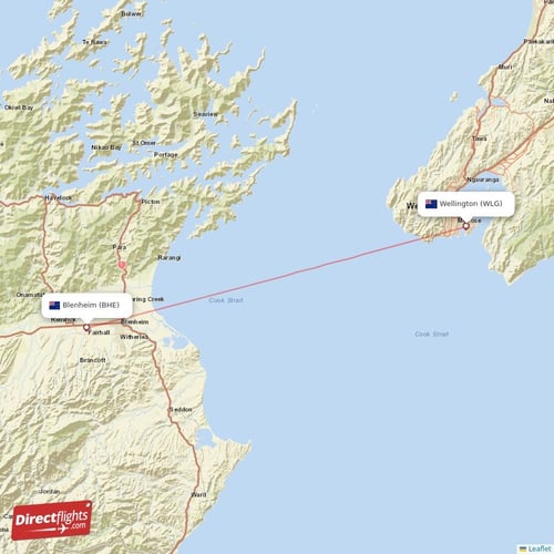 Wellington - Blenheim direct flight map