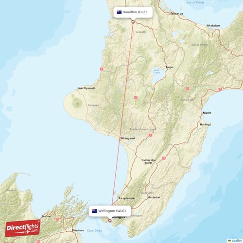Wellington - Hamilton direct flight map