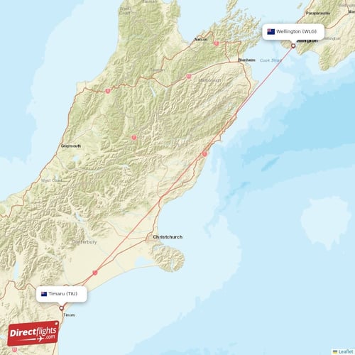 Wellington - Timaru direct flight map