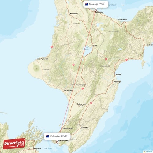 Wellington - Tauranga direct flight map