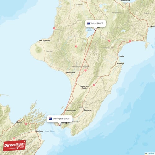 Wellington - Taupo direct flight map