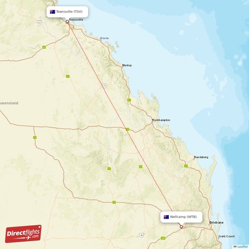 Wellcamp - Townsville direct flight map