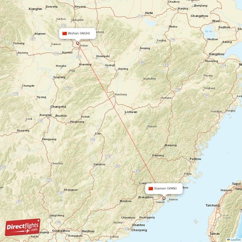 Wuhan - Xiamen direct flight map