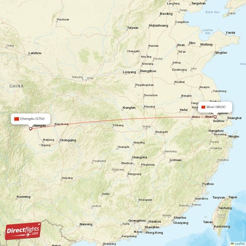 Wuxi - Chengdu direct flight map