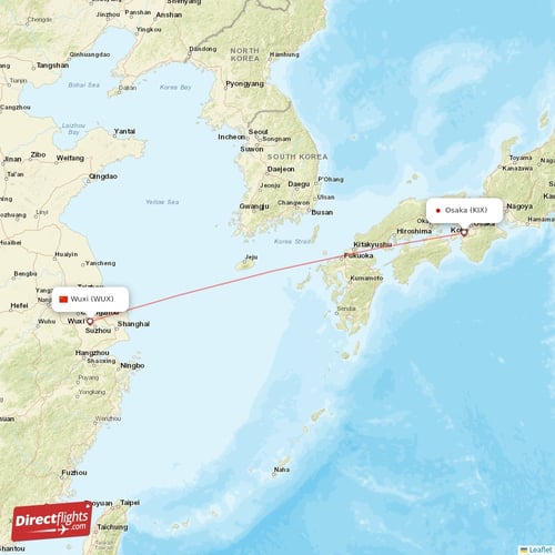 Wuxi - Osaka direct flight map
