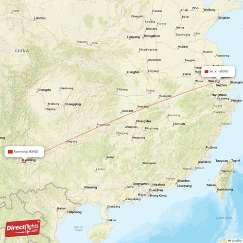 Wuxi - Kunming direct flight map