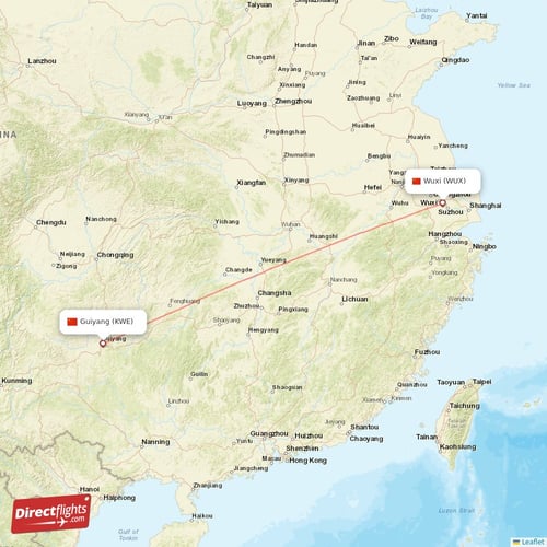 Wuxi - Guiyang direct flight map