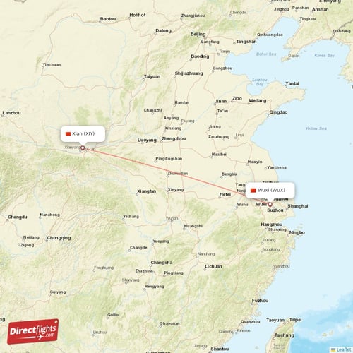 Wuxi - Xian direct flight map