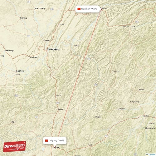 Wanxian - Guiyang direct flight map