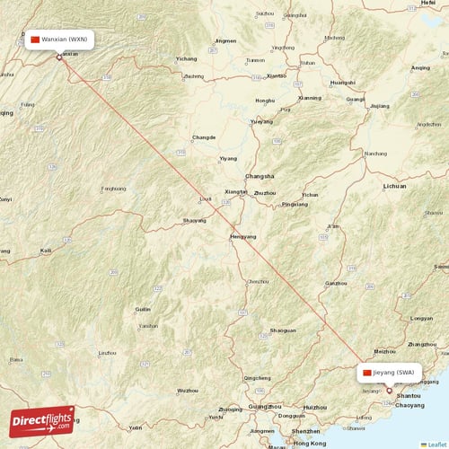 Wanxian - Jieyang direct flight map