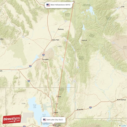 West Yellowstone - Salt Lake City direct flight map