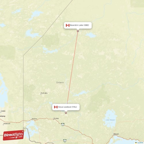 Bearskin Lake - Sioux Lookout direct flight map