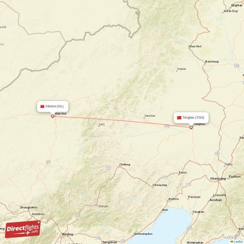 Xilinhot - Tongliao direct flight map