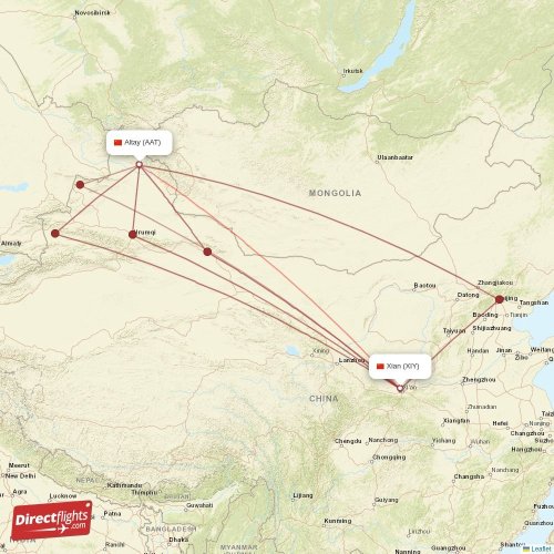 Xian - Altay direct flight map