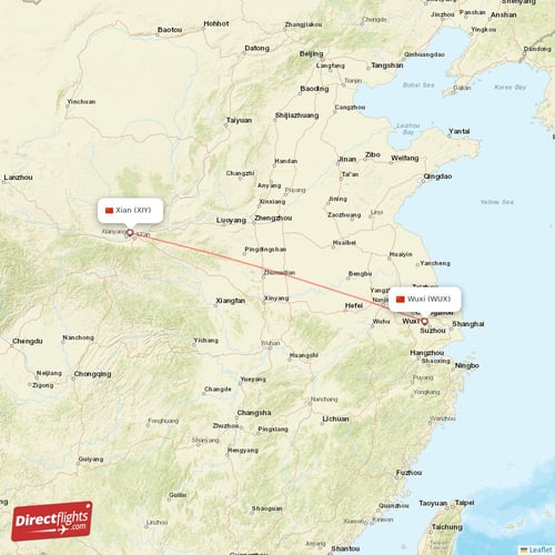 Xian - Wuxi direct flight map