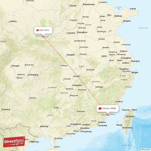 Xian - Xiamen direct flight map