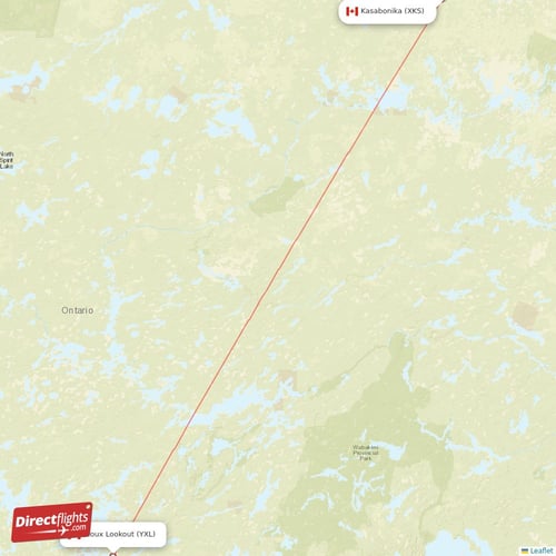 Kasabonika - Sioux Lookout direct flight map
