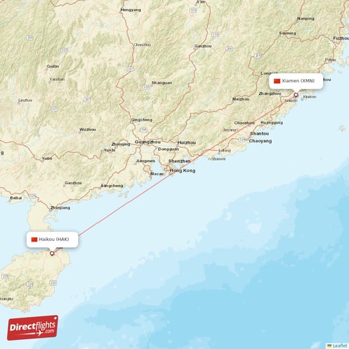 Xiamen - Haikou direct flight map