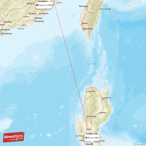 Xiamen - Manila direct flight map