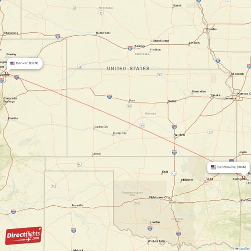 Bentonville - Denver direct flight map